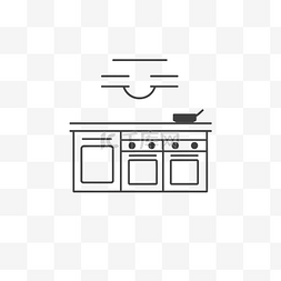 带烤箱炉灶和炊具的厨房线图标 