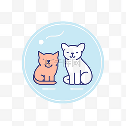 猫狗线性图标图片_两只猫坐在蓝色圆圈内 向量