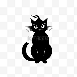 女巫的猫图片_一只坐着的猫的矢量黑色剪影