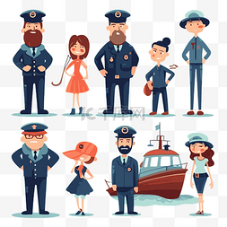 海关剪贴画警察和水手描绘的各种