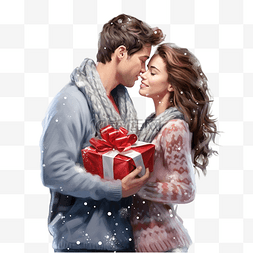 浪漫惊喜礼物图片_快乐的女朋友一边拿着神奇的圣诞