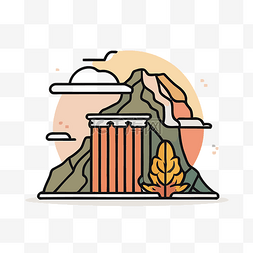 希腊寺庙景观和山地平坦风格 códi