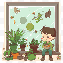 窗前画图片_漂亮的剪贴画小男孩坐在窗前的仙