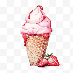 水彩草莓冰淇淋