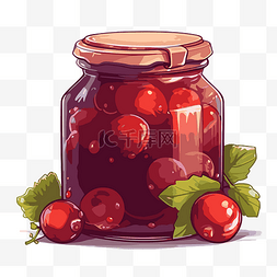 果酱罐图片_果酱罐剪贴画罐子里有小红莓和绿