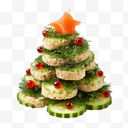 红绿黄三色图片_圣诞树小菜配黄瓜片