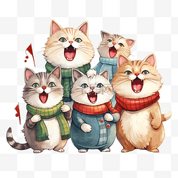 笑容可爱的猫图片_卡通可爱圣诞猫唱歌庆祝