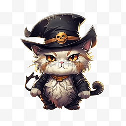万圣节海盗鬼可爱的猫插画万圣节
