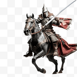 马背上有盾牌和剑的战士