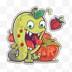 卡通水果怪物吃草莓 向量