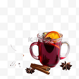 火姜汁小皮蛋图片_红色杯子里的热红酒和圣诞装饰品