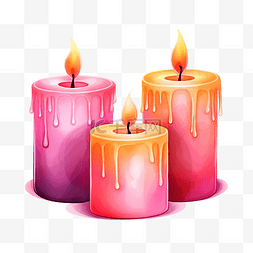 一套水彩彩色蜡烛剪贴画粉色和橙
