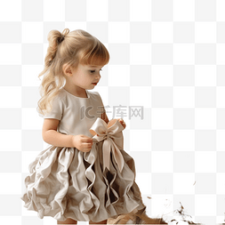 金童玉女剪纸图片_穿着郁郁葱葱的米色连衣裙的可爱