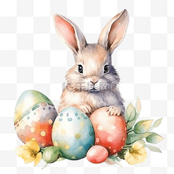 快乐的剪贴画图片_复活节快乐水彩剪贴画兔子和鸡蛋