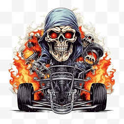 摩托车飙车图片_头骨恐怖万圣节飙车插画艺术设计