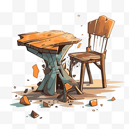 桌子椅子插画图片_破碎的桌子 向量