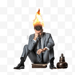 有想法图片_概念思维想法商人坐在烧坏的灯泡