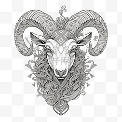 大角羊狮子树徽章凯尔特结纹身
