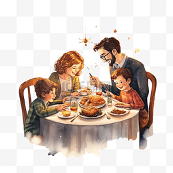 平安夜父母和孩子孩子们坐在餐桌