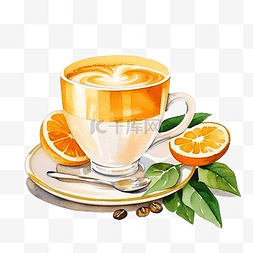 水彩橙色浓缩咖啡