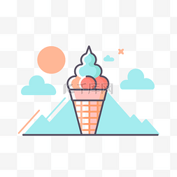 矢量群山图片_一个蛋卷冰淇淋位于一座小山上，