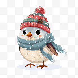 可爱手绘小装饰图片_冬天戴帽子的小鸟