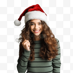 戴着红色圣诞帽和手中杉树的美丽