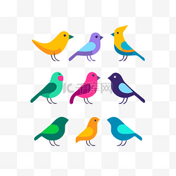 9的设计图片_各种色彩缤纷的小鸟 向量