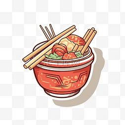 中餐矢量图片_碗中的亚洲中餐矢量贴纸插图