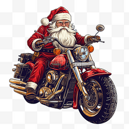 插画圣诞快乐图片_快乐圣诞贺卡与圣诞老人在摩托车