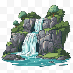 瀑布剪贴画卡通瀑布和树木隔离在