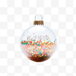 彩色闪亮片图片_圣诞玻璃透明球，配有彩色闪光五