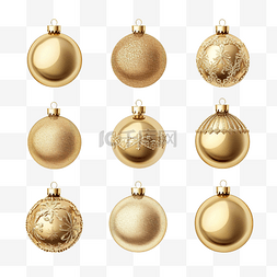 节日礼物边框图片_一组金色圣诞球，装饰以白色隔离