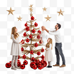 装饰球球图片_大家庭装饰圣诞树一起悬挂装饰球