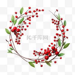 红色蓝莓图片_红色圣诞花绿叶可爱的小蓝莓和野