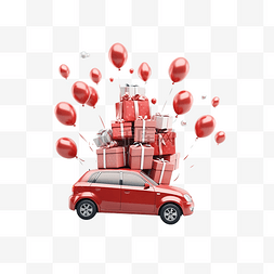 3d 渲染红色汽车飞上天空主题圣诞