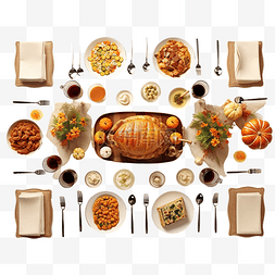 感恩节餐桌布置的顶视图