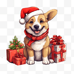 卡通礼物和图片_可爱的狗，带着节日礼物和语音泡
