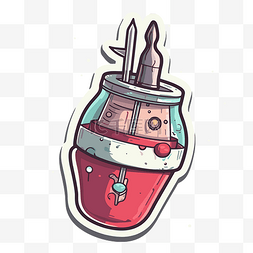 红色的火箭图片_红色花瓶和罐子里的火箭贴纸插图