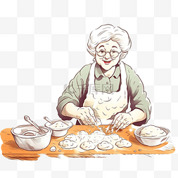 活动房建筑高清图片_奶奶用面团和肉末烹制传统的自制