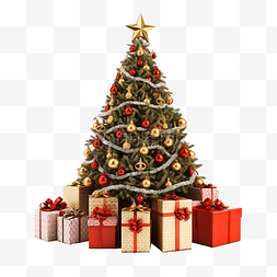 圣诞节购物袋图片_圣诞树，配有礼品盒和购物袋，供
