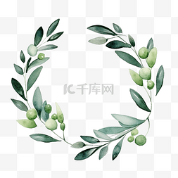 月桂树图片_最小的水彩绿叶和浆果花环