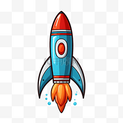 火箭和宇航员图片_红色尾部和蓝色火焰的火箭图