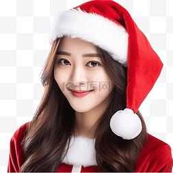 魅力东方图片_快乐亚洲圣诞女孩穿着圣诞老人衣