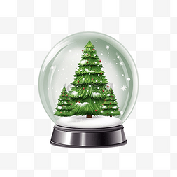 绿色树木插图图片_玻璃雪球和绿色圣诞树 圣诞雪球