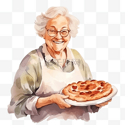 微笑的老祖母拿着自制的馅饼