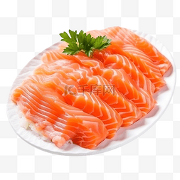 日本料理水彩图片_三文鱼生生鱼片日本料理美味的亚