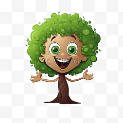 卡通植物简单图片_用于装饰项目的快乐善良树卡通人