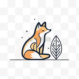 狐狸坐在灰色背景的一片叶子上 