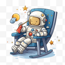 插画机器人可爱图片_可爱的宇航员机器人在摇椅上孤立